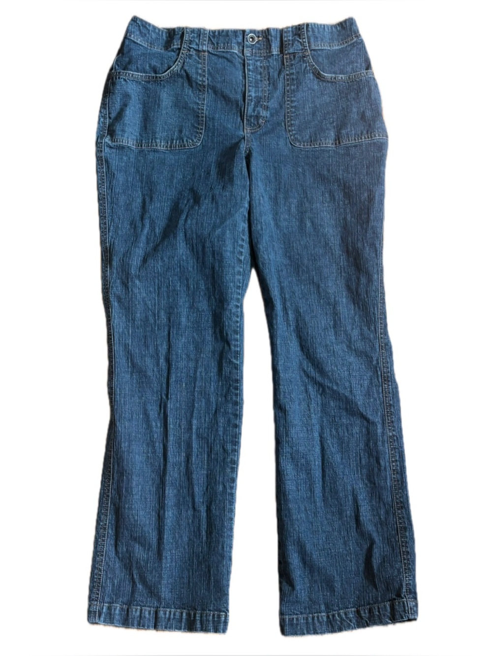 French Cuff Straight Leg Blue Jeans Fits 8 / 10 High Waist Neutral Preppy Grunge